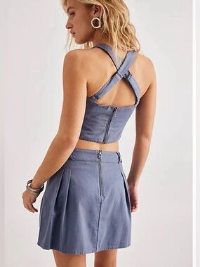 Free people Blue Two-Piece Cropped Top & Skirt Set XS